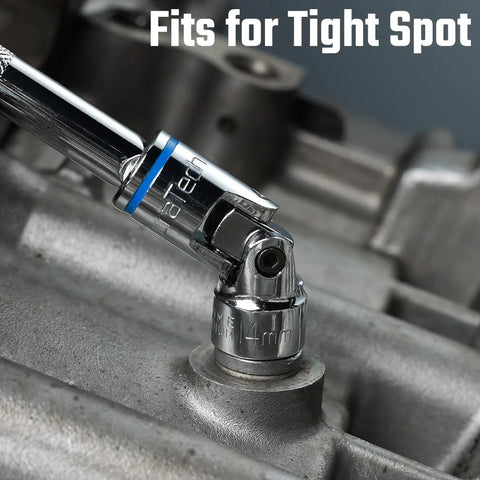 Three Eighth Inch Drive Universal Joint Socket Set used in engine bay for tight spots