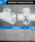 1 Inch PVC 4 Way Tee Fitting For DIY Frames and Structures, Schedule 40 Furniture Grade, Slip On Connector Specifications