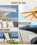 Premium Heavy Duty Canvas Repair Patches Four Piece Self Adhesive Waterproof Fabric Tape With Tough As Nails Adhesion For Boat Covers Awnings Sofas Tents And Bags Black shown on awning, sofa, sun umbrella, lounge chair, and tent.