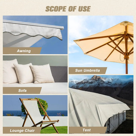 Premium Heavy Duty Canvas Repair Patches Four Piece Self Adhesive Waterproof Fabric Tape With Tough As Nails Adhesion For Boat Covers Awnings Sofas Tents And Bags Black shown on awning, sofa, sun umbrella, lounge chair, and tent.