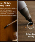 Application of Knockout Match Wood Stain Repair Kit With Brush On Touch Up Bottles for scratches on wood furniture.