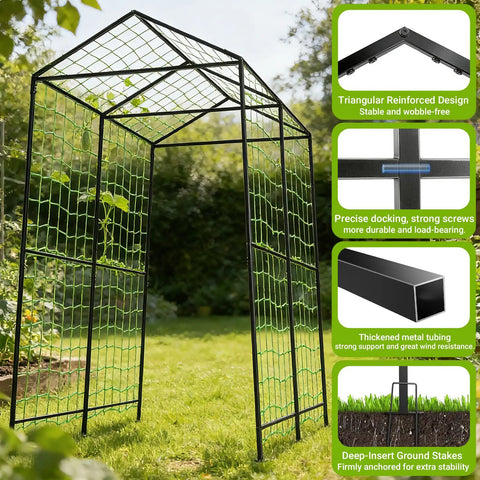 Metal Garden Arch Trellis For Climbing Plants Outdoor Space Saving 7.1Ft Tall Cucumber Trellis For Raised Beds Plant Support