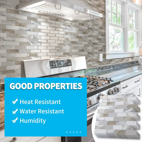12x12 Peel And Stick Backsplash Tile Self Adhesive Mosaic For Kitchen Jade Design 6 Pack installed in modern kitchen.