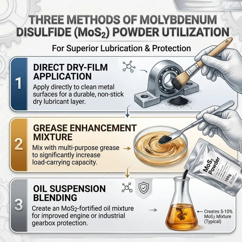Three methods of using Pro Grade MoS2 Powder 100g 99 Percent Pure Molybdenum Disulfide Ultrafine 1.3 Micron Dry Lubricant