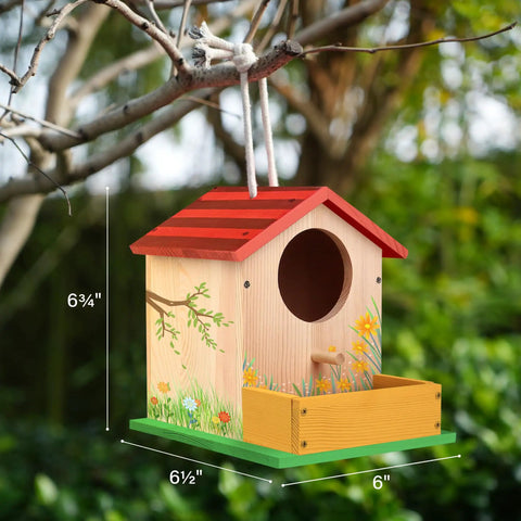 DIY Wooden Bird House Kit For Kids Ages 4 And Up Build And Paint Craft Set With Pre Drilled Pieces Includes Paints And Brushes, Easy To Follow Instructions For Creative Family Fun, 6¾" x 6½" x 6" birdhouse