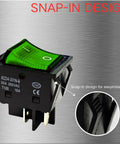 Heavy Duty 30A 250V DPST Rocker Switch 4 Pin Green Lighted On Off Toggle Two Pack For 120V/240V Applications, Perfect For Home, Automotive, And DIY Projects, snap-in