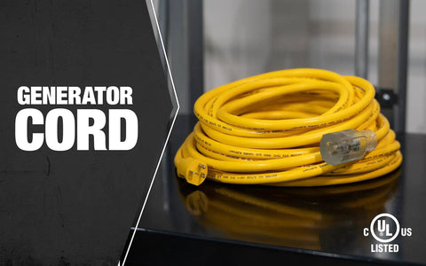 High Visibility Generator Extension Cord With Lighted End Indicator And Weatherproof Jacket for Outdoor Power Use Ten Gauge 50 Foot Heavy Duty Cable
