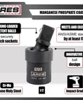 Rugged Half Inch Drive Impact Universal Joint For Cordless Electric And Pneumatic Wrenches With Corrosion Resistant Manganese Phosphate Coating Laser Etched ID And Spring Loaded Detent Ball, 1/2in chrome moly