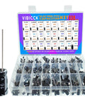 Mega Value 24 Value 630 Piece Electrolytic Capacitor Kit with aluminum capacitors in tray visible, for DIY electronics projects.