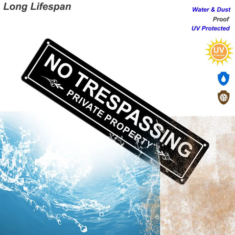No Trespassing Private Property Sign 2 Pack 12 By 3 Inches Aluminum Signs For Home And Biz Rust Free Reflective Signage Built To Endure Sun Rain And Extreme Weather For Years with water and dust proof icons