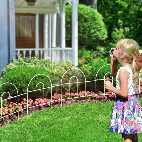 White Garden Fence Border 18 Inch High 50 Feet Long Foldable Metal Wire Panel Fencing for yard flower bed patio edging.