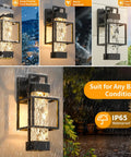 Knockout Two Pack Dusk To Dawn Outdoor Wall Sconces With Built In Photocell Waterproof Black Coach Lanterns Dimmable Porch Lights under rain.