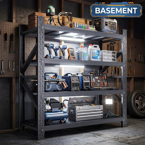 Heavy Duty 4 Tier Metal Garage Storage Shelving Unit with Beefed Up Reinforced Frame for Maximum Stability and High Capacity
