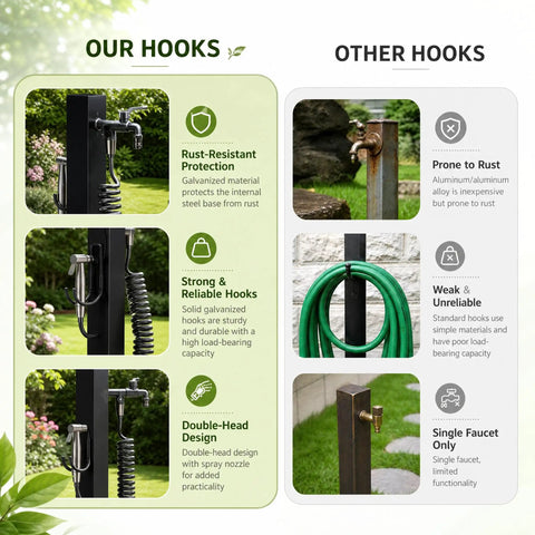 Comparison of Built Like A Tank Frost Proof Yard Hydrant And Outdoor Faucet With Sprinkler Head and other yard hooks features.