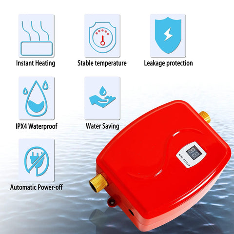 Enjoy Snappy Hot Water Anytime With This Electric One Hundred Ten Volt Mini Instant On Demand Water Heater Inline with icons