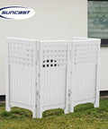 4-Panel Outdoor Screen Enclosure Freestanding Wicker Resin Privacy Screen With Reversible Hinged Panels For Concealing Garbage Cans