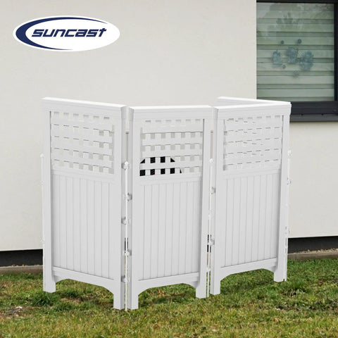 4-Panel Outdoor Screen Enclosure Freestanding Wicker Resin Privacy Screen With Reversible Hinged Panels For Concealing Garbage Cans