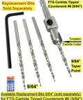 High Performance Tungsten Carbide Tipped Wood Countersink Bit For Number Six Screws with 9/64" replacement bits and TCT material