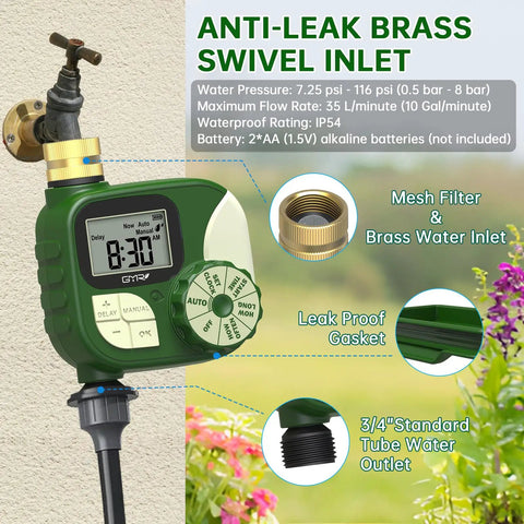 Garden Hose Timer With 360 Degree Brass Swivel, Waterproof Irrigation Timer For Automatic Yard Watering System, Digital Display