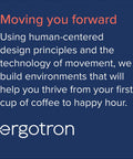 Text graphic promoting human-centered design and movement technology for workspace productivity with ergonometric solutions.