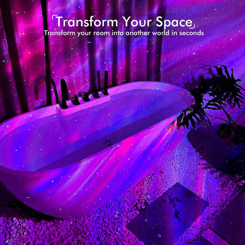 Galaxy Star Projector Night Light 4 In 1 With Bluetooth Speaker White Noise And App Control Aurora Sky Nebula in bathroom view