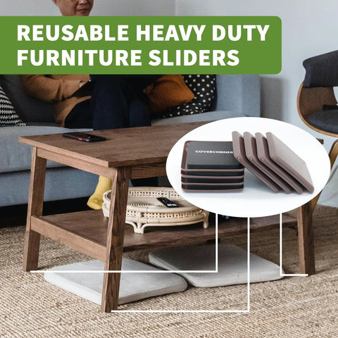 Eight Pack Three And A Half Inch Square Furniture Sliders For Carpet Move Heavy Sofas Tables And Chairs With Ease Safe Floor Protectors Perfect For One Person Rearrange Or Clean Without Scratching shown under table legs on carpet
