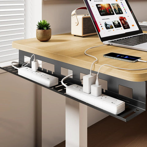Under Desk Cable Management Tray 31.5 Inch Metal Cord Organizer Rack for power strips and wires under table in home office
