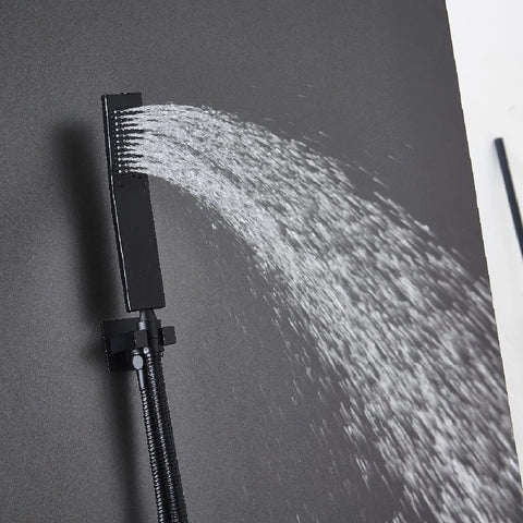 Handheld sprayer of 12 Inch Luxury Black Wall Mounted Shower System With Rain Mixer Complete Shower Faucet Set Rainfall Head Handheld Sprayer