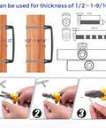 Solid 3-3/4 Inch Matte Black Cabinet Handles Set installation guide showing handle dimensions and fitting process with tools.