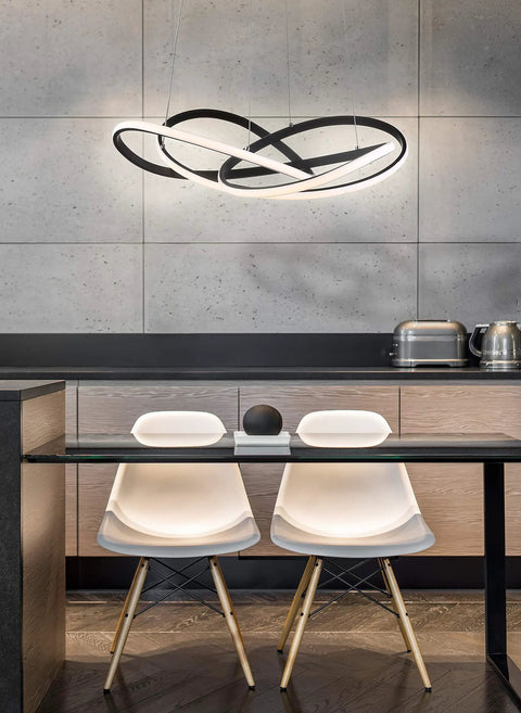 25 Inch Black Modern Abstract LED Pendant Light With Integrated Dimmable Function Metal Chandelier over dining room table
