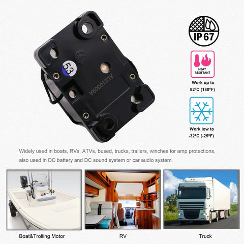 Three Eighths Inch 300 Amp Auto Circuit Breaker With Manual Reset for Auto Audio Truck RV Solar Marine, IP67 waterproof, UL certified