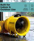 Heavy Duty 12 Inch Cylinder Fan Workhorse With 3200 CFM Airflow And 25 Foot PVC Ducting For Industrial Exhaust in wet conditions