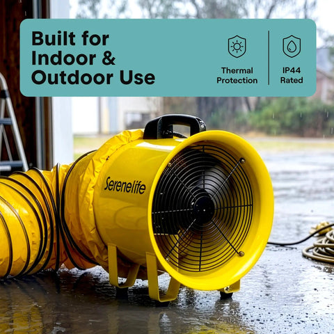 Heavy Duty 12 Inch Cylinder Fan Workhorse With 3200 CFM Airflow And 25 Foot PVC Ducting For Industrial Exhaust in wet conditions