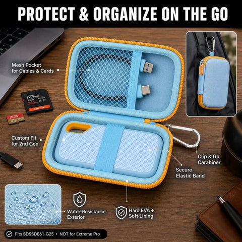 Ultimate Bash Resistant Hard Case Hella Secure Fit For SanDisk Extreme Portable Solid State Drive 500GB To 8TB Models in open position.