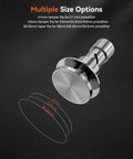 Hella Reliable Espresso Tamper For 53.3mm Portafilters featuring size options for 51mm, 53.3mm, and 58.35mm baskets.
