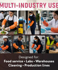 Orange 18 Inch Disposable Arm Sleeves Waterproof Polyethylene Covers With Elastic Ends For Food Processing Cleaning Packaging And Warehouse Use Pack Of 2000 shown in food service, labs, warehouses