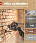 Using Four Piece SDS Plus Chisel Set for Rotary Hammer Drills on brick wall for masonry demolition and surface preparation
