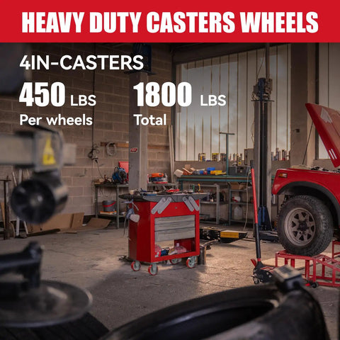 Beefy 4 Inch Heavy Duty Caster Set Of 4 With Cast Iron Core And Polyurethane Tread Swivel Wheels 1800 Lb Capacity in workshop