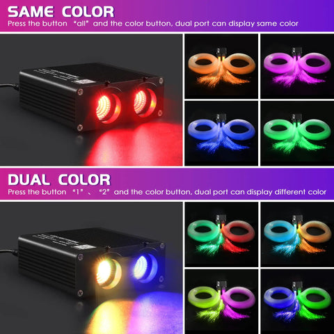 Dual Color Starlight Headliner Kit For Cars With Fiber Optic Star Ceiling Lights, Sound Activated, App And Remote Control, 600 Fibers, 9.8ft Length, Compact 32W Upgrade showing color modes