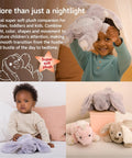 Benny The Bunny Night Light And Star Projector For Babies, Cozy Sleep Aid with plush bunny and toddler, creating bedtime vibes.