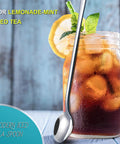 8 Piece 9 Inch Long Handle Stainless Steel Iced Tea Spoons Set with lemonade mint tea in a mason jar