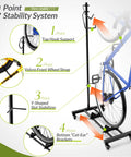Vertical Bike Stand With Easy Rolling Wheels And Adjustable Height For 29 Inch Wheels, Space Saving Freestanding Bike Rack shown with a bike.