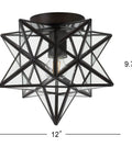 Slick 12 Inch Nickel Moravian Star LED Flush Mount Ceiling Light With Clear Glass Shade Geometric Iron Lantern