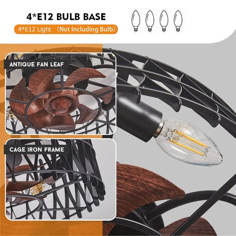 Space Saving 16 Inch Caged Ceiling Fan With Lights Remote Control Matte Black Finish Dope Sleek Farmhouse Style