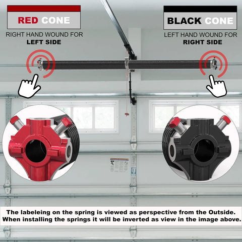 Garage Door Torsion Springs With Non Slip Winding Bars And Oil Free Coil for smooth operation 2 inch ID and 22 inch length, red and black cones