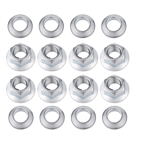ATV Lockin Lug Nuts Set M10x1.25, 8 Nuts And 8 Tapered Adapters displayed in rows for Yamaha, Kawasaki, Suzuki