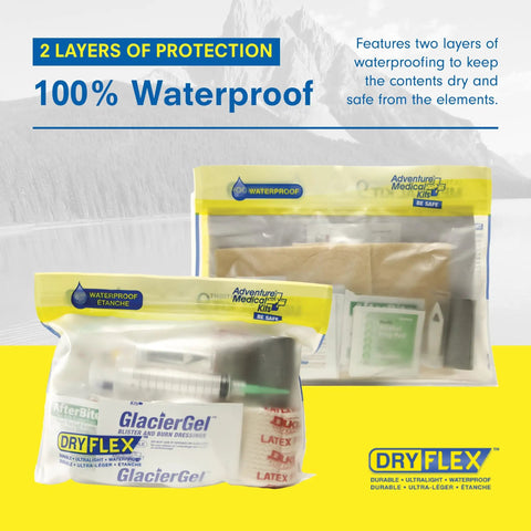 Ultralight Watertight Medical Kit.9 with DryFlex waterproof bags showcasing bandages, syringes, and antiseptic items