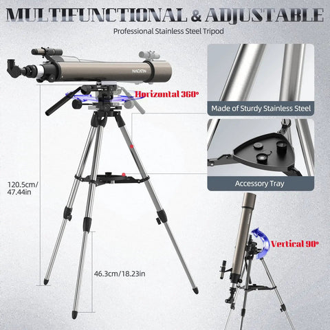 102mm Aperture Astronomy Telescope With 900mm Focal Length Dual Slow Motion Rods For Ultra Smooth Tracking High Powered Telescope