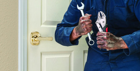 Hands-Free Door Lever For Hallways And Closets, Satin Nickel Finish, Non-Locking Indoor Door Handle With 3-Mode Opening For Easy Push, Pull Or Rotate Access In Modern Homes installed on white door