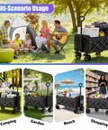 Foldable Heavy Duty Wagon Cart With 360 Swivel Wheels And Brakes For Groceries Beach Camping Garden Shopping And Sports 110L